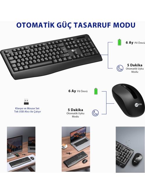 Lenovo Lecoo KW211 Kablosuz Türkçe Q Klavye & Mouse Set Siyah SİYAH KLAVYE MOUSE SET